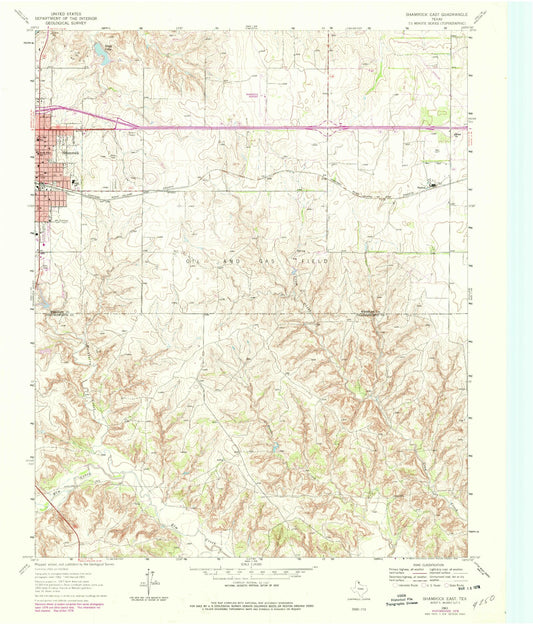 Classic USGS Shamrock East Texas 7.5'x7.5' Topo Map Image