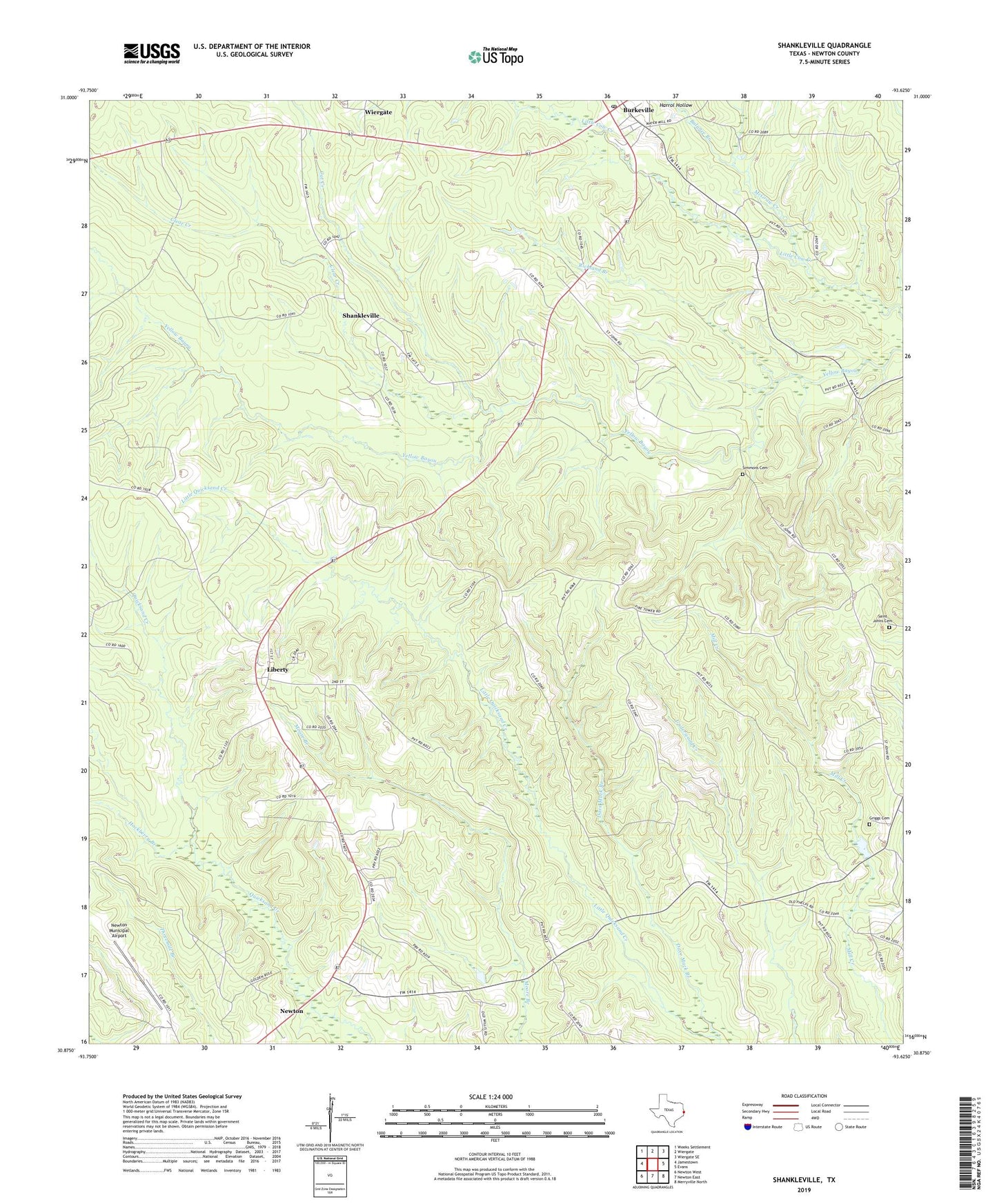 Shankleville Texas US Topo Map Image