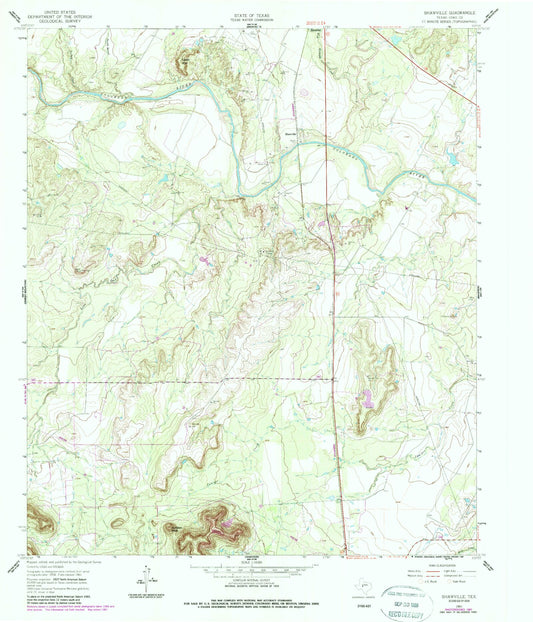 Classic USGS Shawville Texas 7.5'x7.5' Topo Map Image