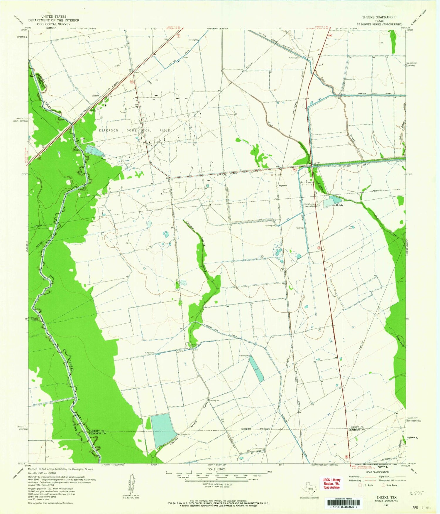 Classic USGS Sheeks Texas 7.5'x7.5' Topo Map Image