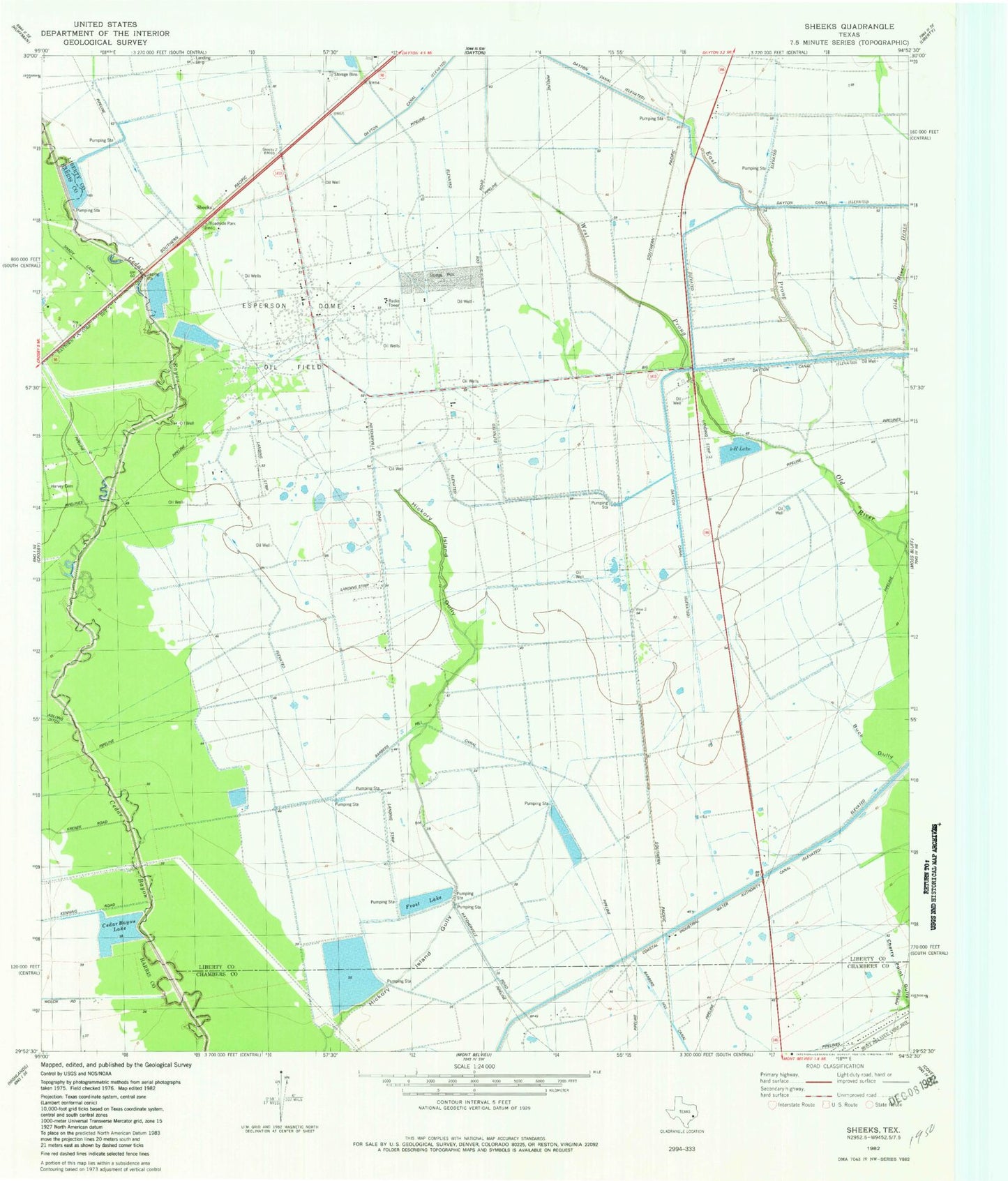 Classic USGS Sheeks Texas 7.5'x7.5' Topo Map Image