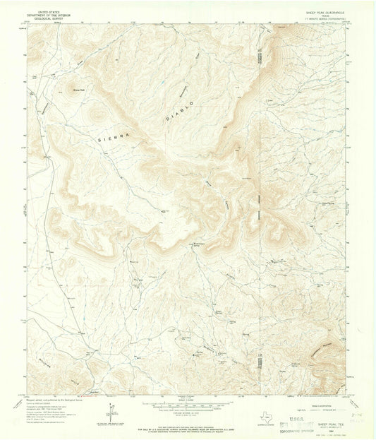 Classic USGS Sheep Peak Texas 7.5'x7.5' Topo Map Image