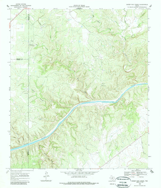 Classic USGS Sheep Run Creek Texas 7.5'x7.5' Topo Map Image