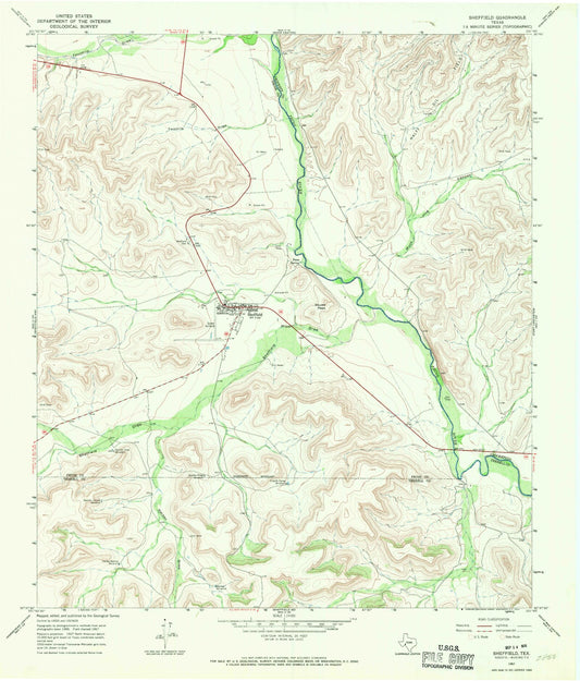 Classic USGS Sheffield Texas 7.5'x7.5' Topo Map Image