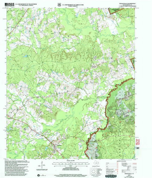 Classic USGS Shelbyville Texas 7.5'x7.5' Topo Map Image