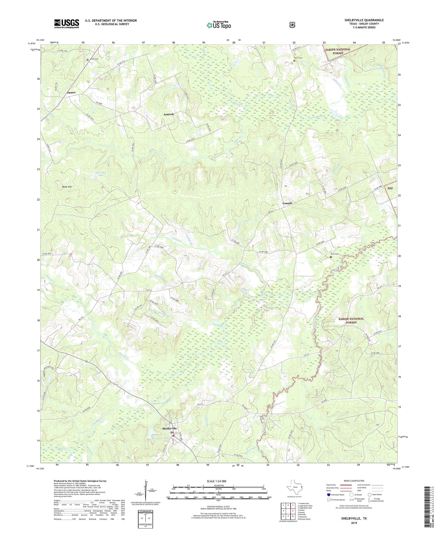 Shelbyville Texas US Topo Map Image