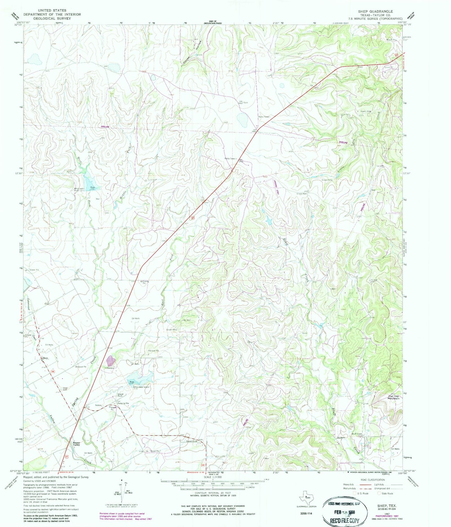 Classic USGS Shep Texas 7.5'x7.5' Topo Map Image
