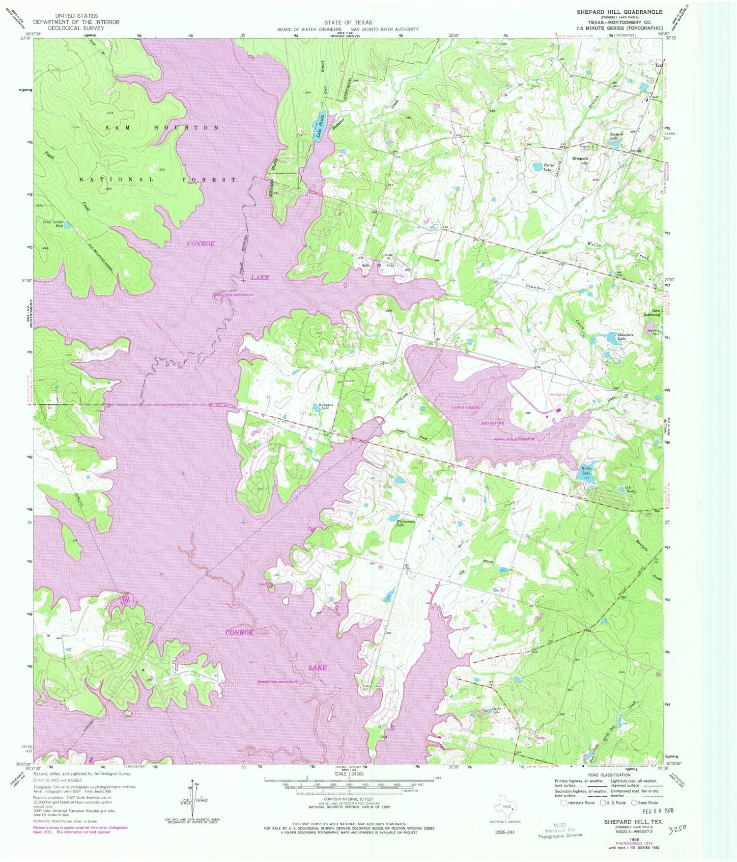 Classic USGS Shepard Hill Texas 7.5'x7.5' Topo Map Image