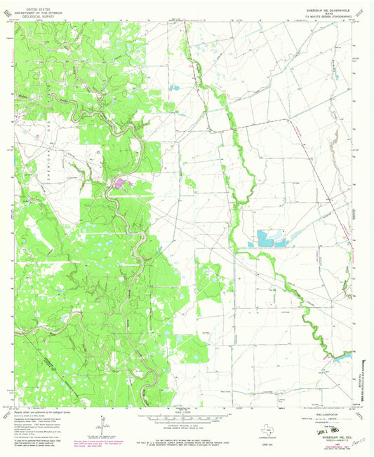 Classic USGS Sheridan NE Texas 7.5'x7.5' Topo Map Image