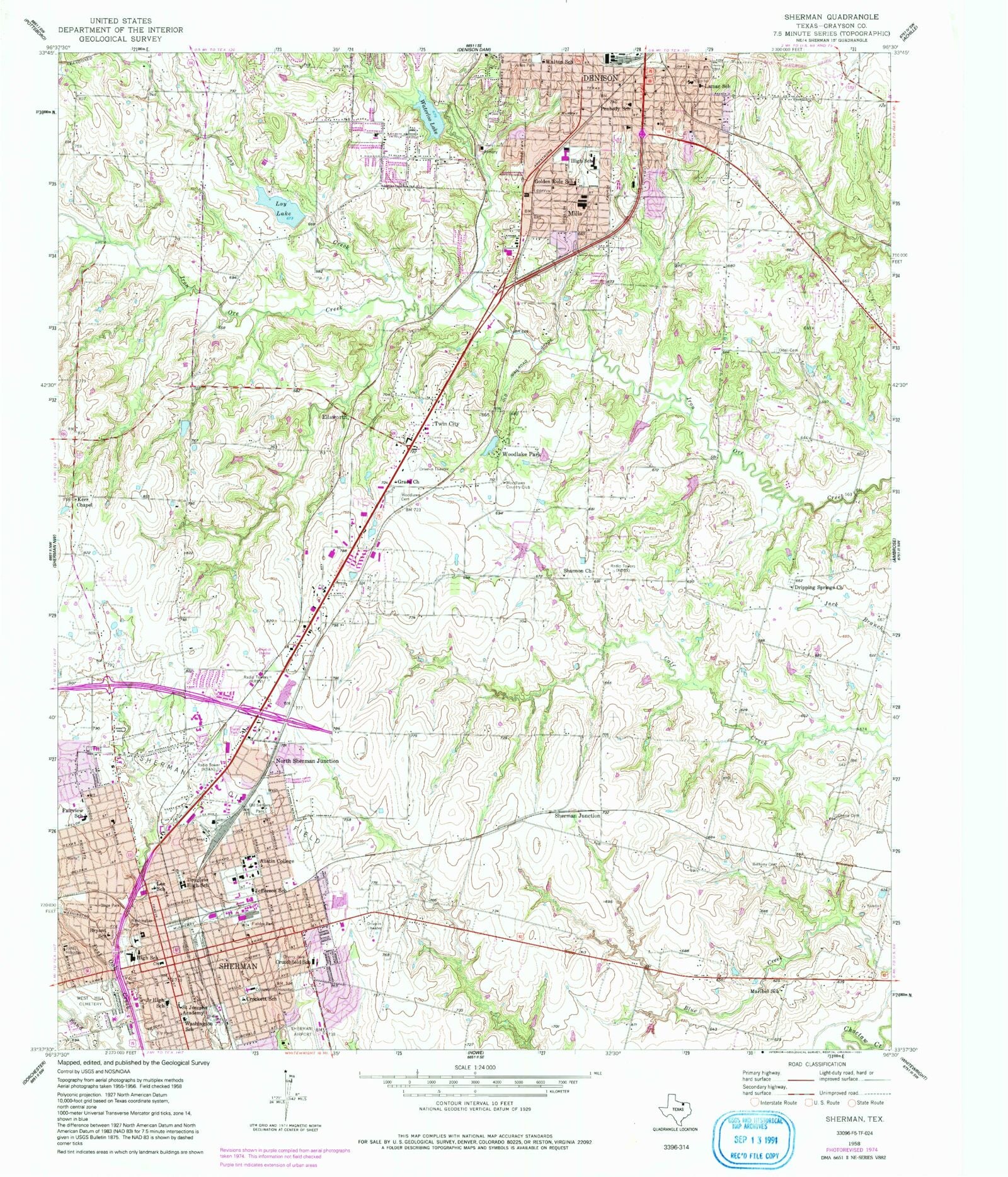 Classic USGS Sherman Texas 7.5'x7.5' Topo Map – MyTopo Map Store