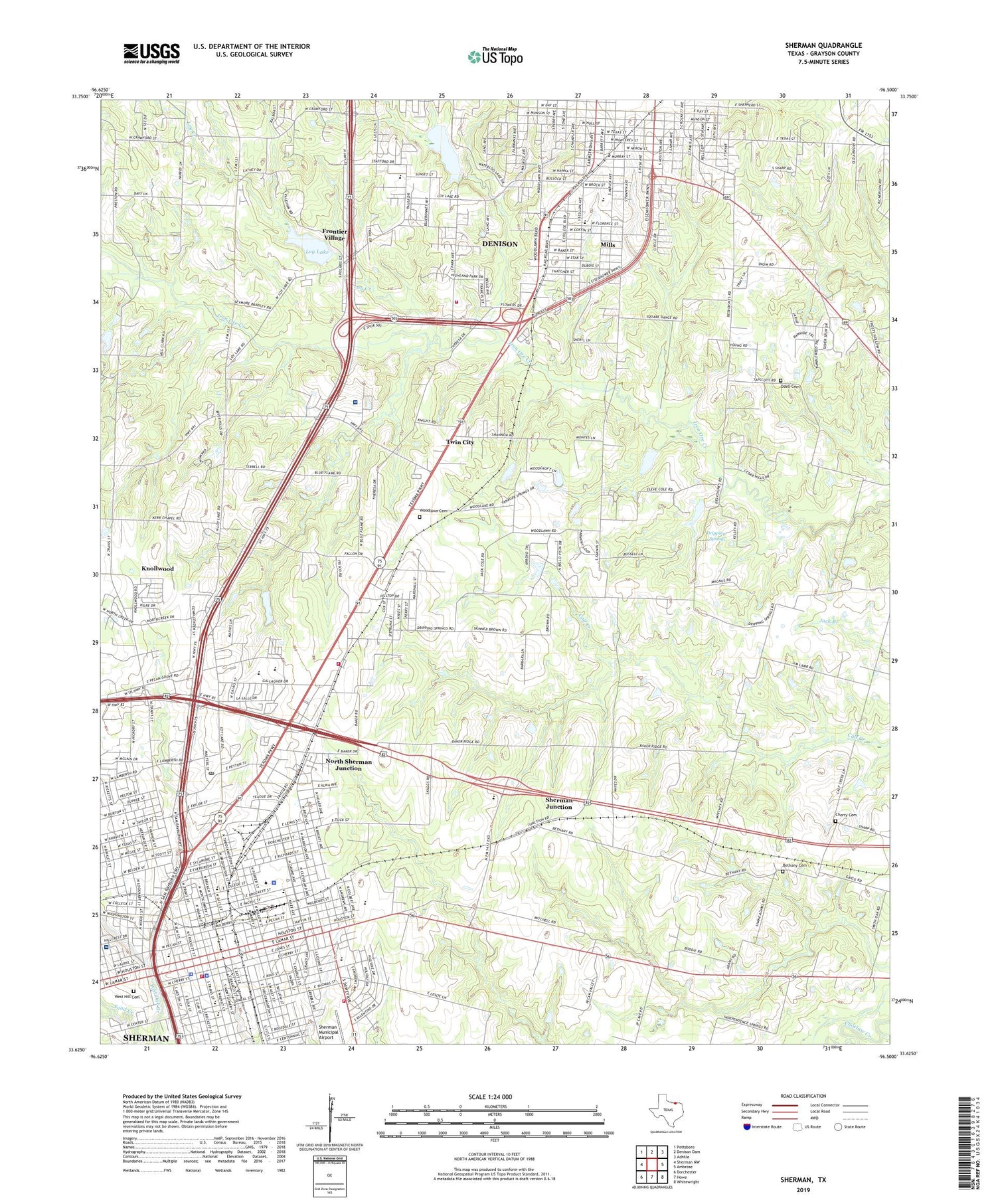 Sherman Texas US Topo Map Image