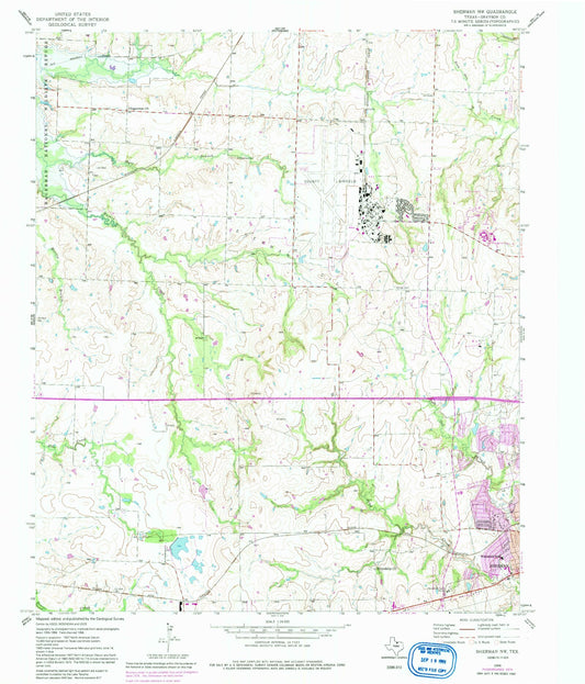 Classic USGS Sherman NW Texas 7.5'x7.5' Topo Map Image