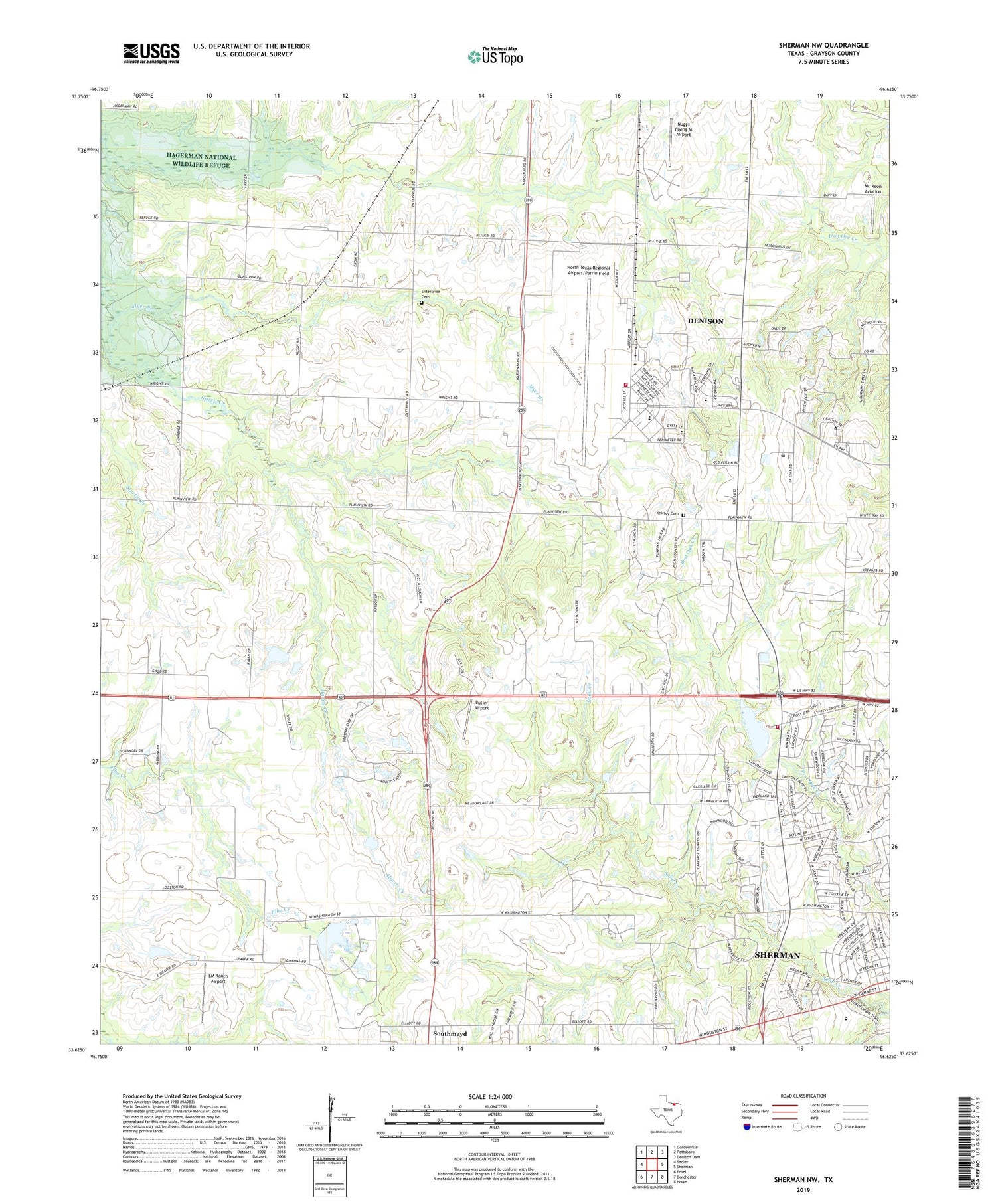 Sherman NW Texas US Topo Map Image