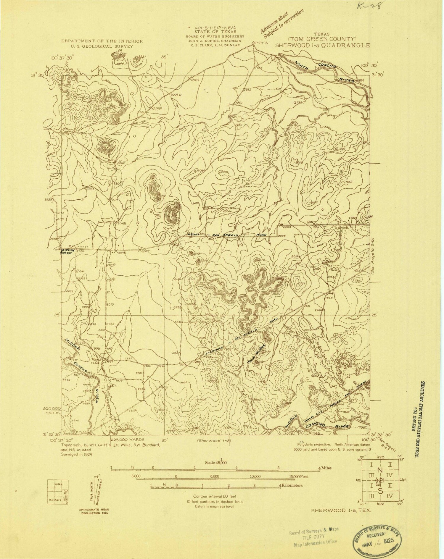 Classic USGS Twin Buttes Texas 7.5'x7.5' Topo Map Image