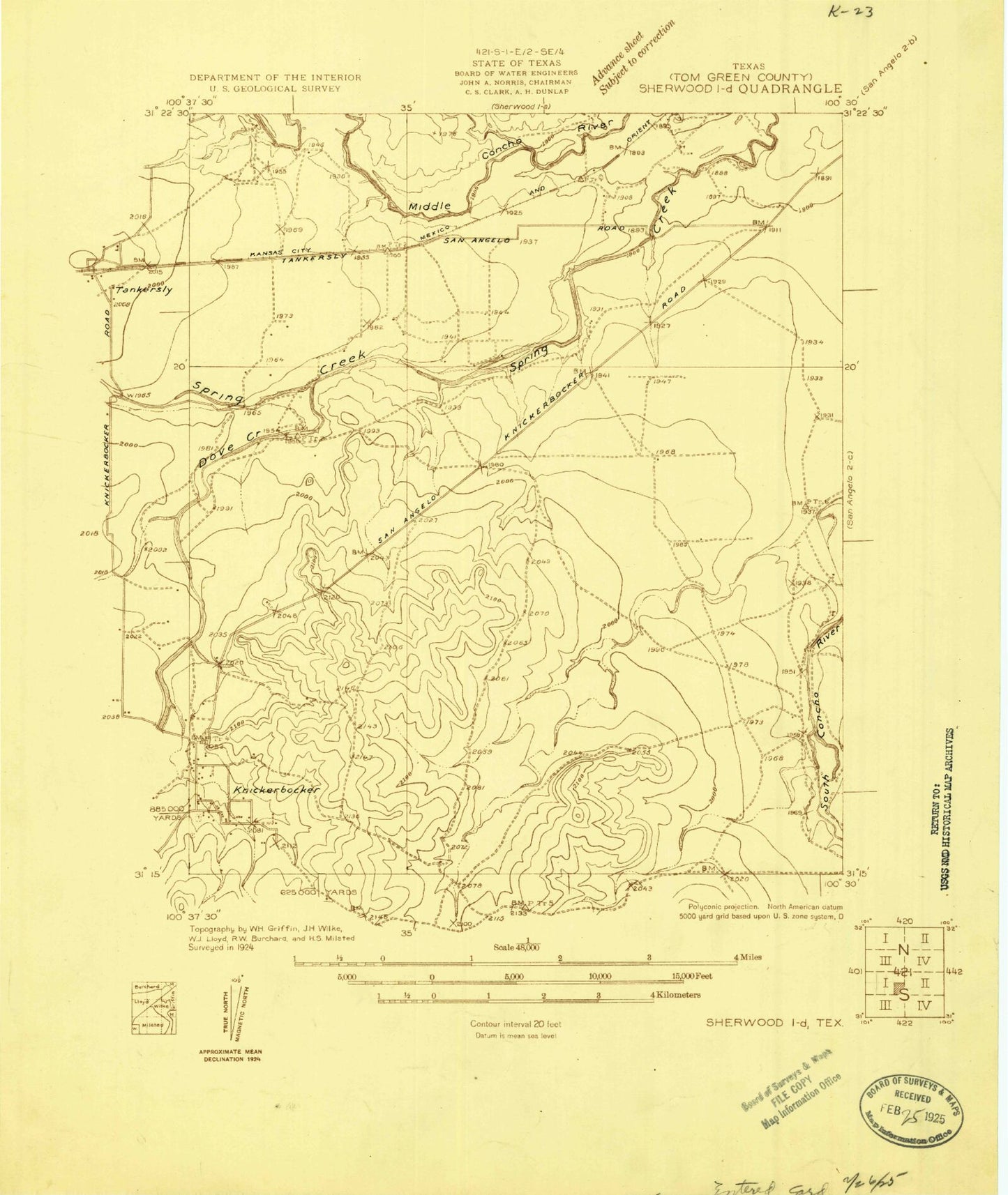 Classic USGS Knickerbocker Texas 7.5'x7.5' Topo Map Image