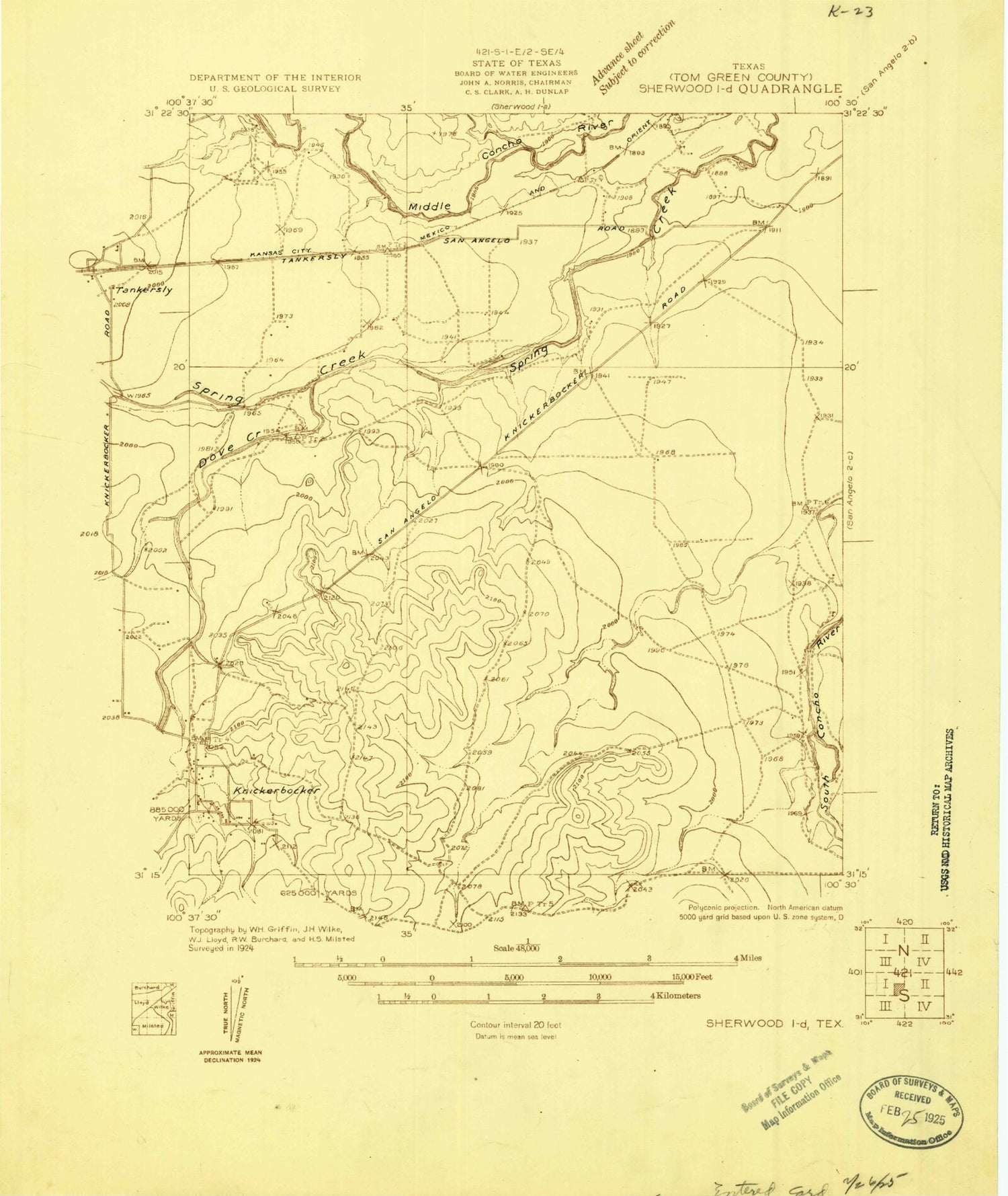 Classic USGS Knickerbocker Texas 7.5'x7.5' Topo Map Image