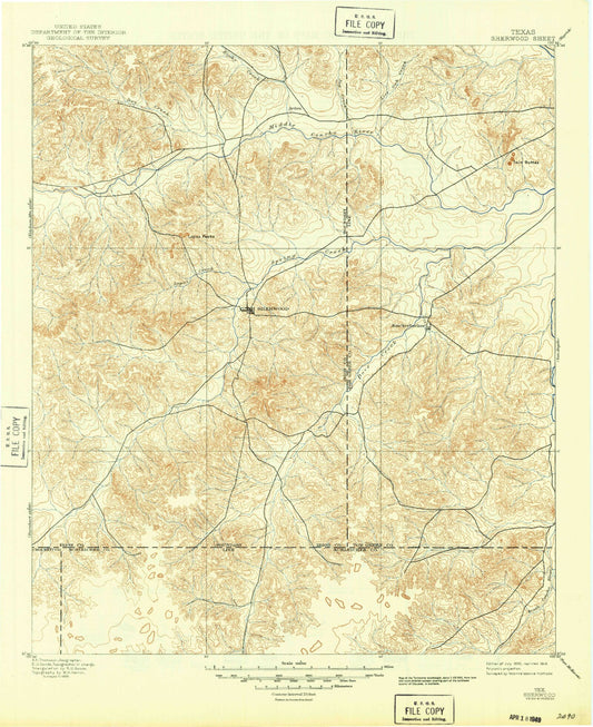 Historic 1895 Sherwood Texas 30'x30' Topo Map Image