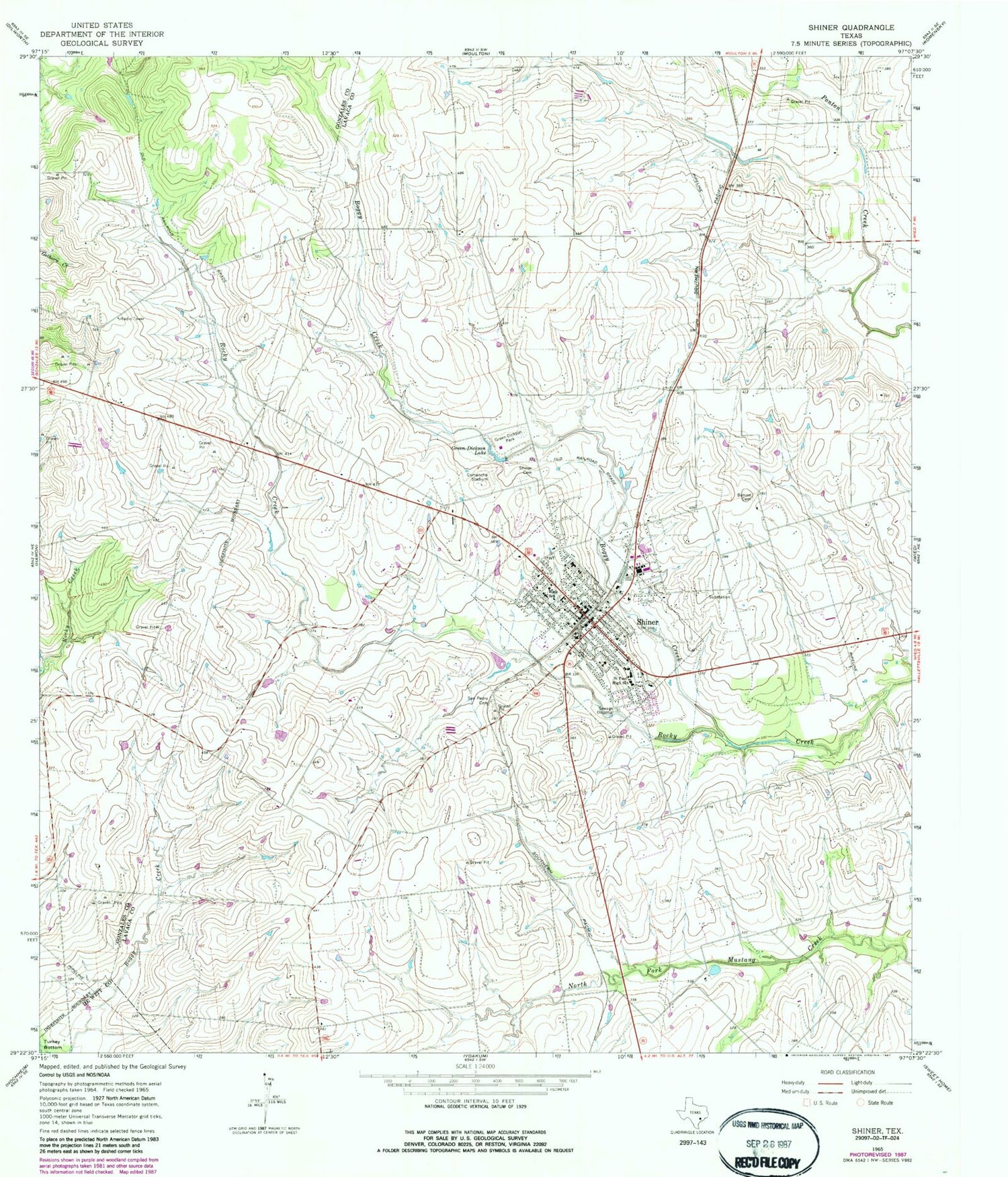 Classic USGS Shiner Texas 7.5'x7.5' Topo Map Image