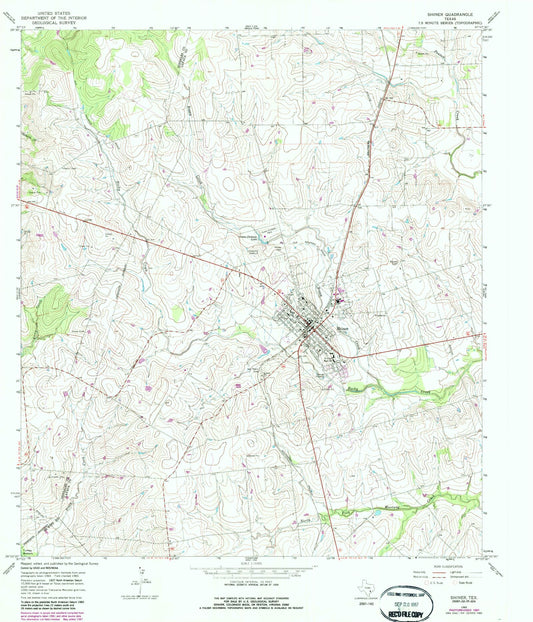 Classic USGS Shiner Texas 7.5'x7.5' Topo Map Image
