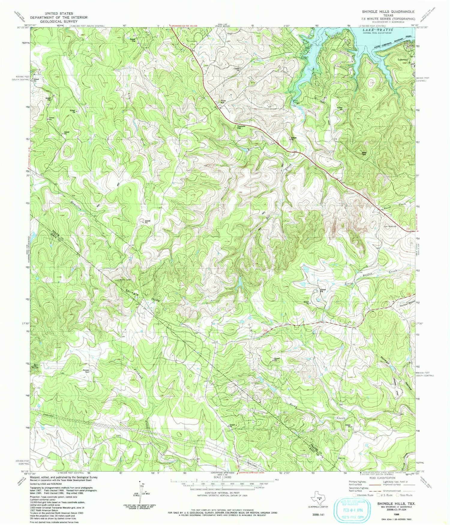 Classic USGS Shingle Hills Texas 7.5'x7.5' Topo Map Image