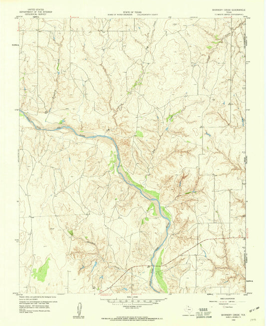 Classic USGS Shinnery Creek Texas 7.5'x7.5' Topo Map Image