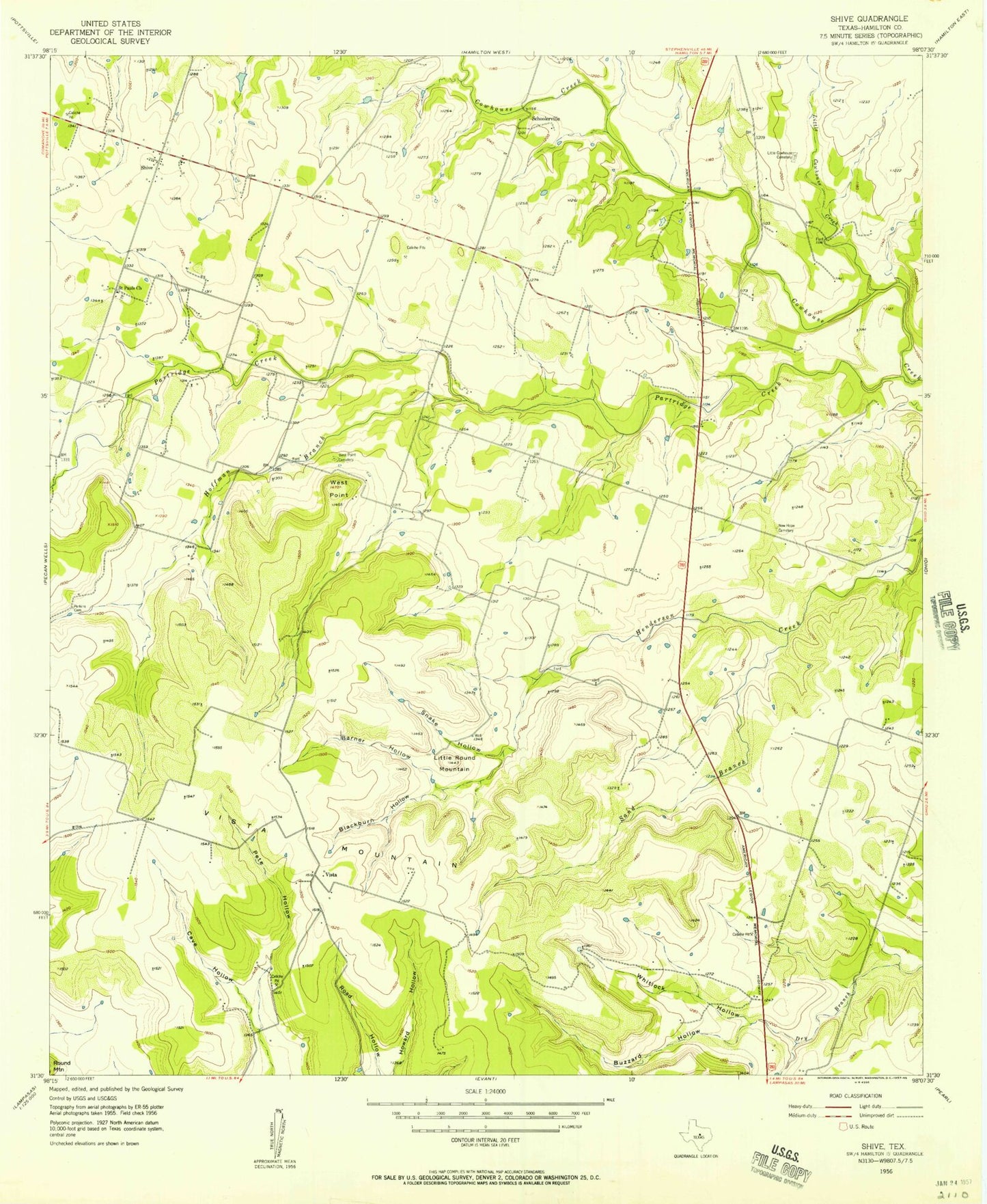 Classic USGS Shive Texas 7.5'x7.5' Topo Map Image
