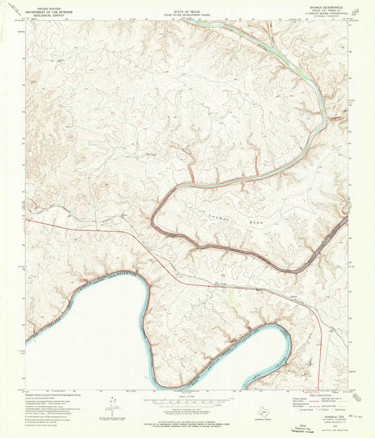 Classic USGS Shumla Texas 7.5'x7.5' Topo Map Image