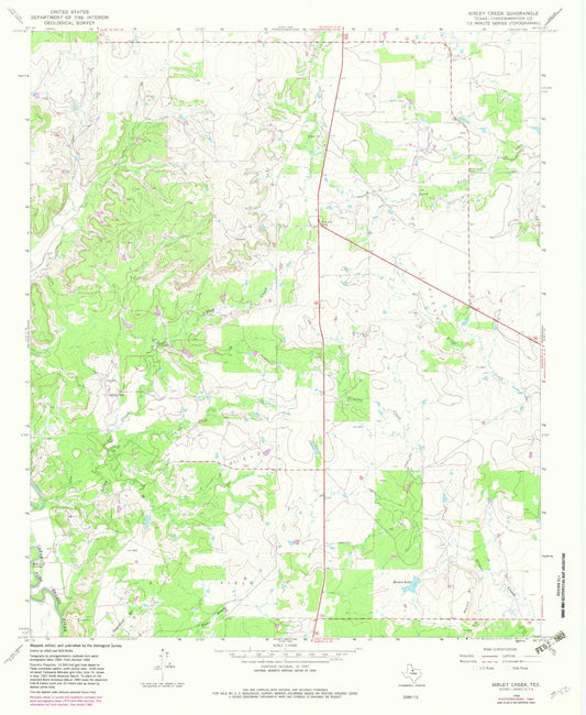 Classic USGS Sibley Creek Texas 7.5'x7.5' Topo Map Image