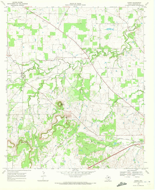 Classic USGS Sidney Texas 7.5'x7.5' Topo Map Image