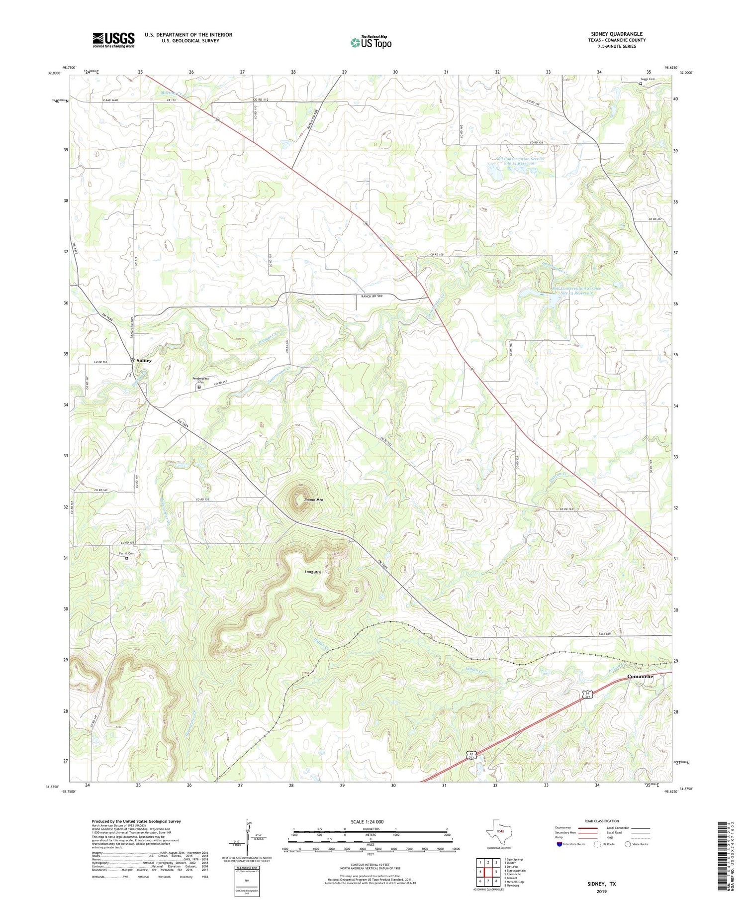 Sidney Texas US Topo Map Image