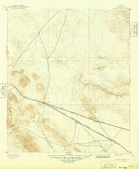 Historic 1895 Sierra Blanca Texas 30'x30' Topo Map Image