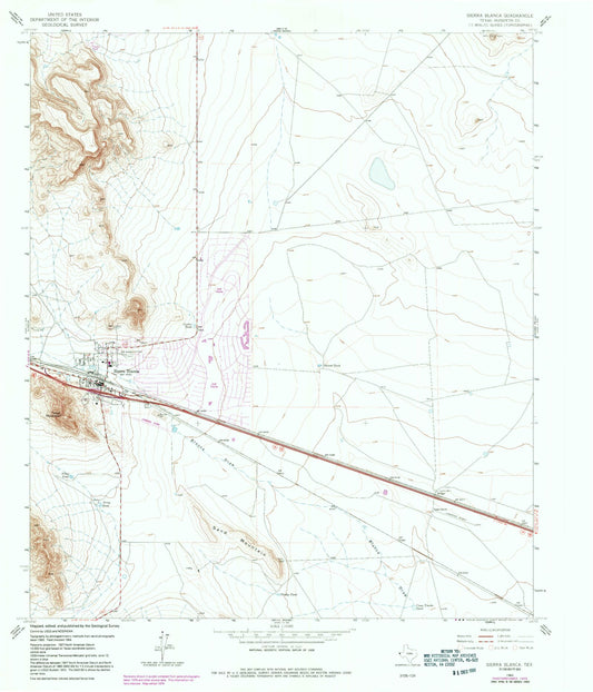 Classic USGS Sierra Blanca Texas 7.5'x7.5' Topo Map Image