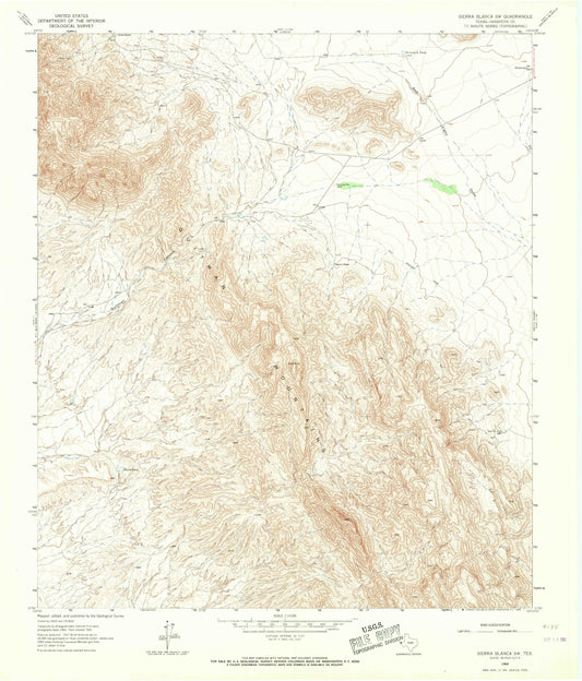 Classic USGS Sierra Blanca SW Texas 7.5'x7.5' Topo Map Image
