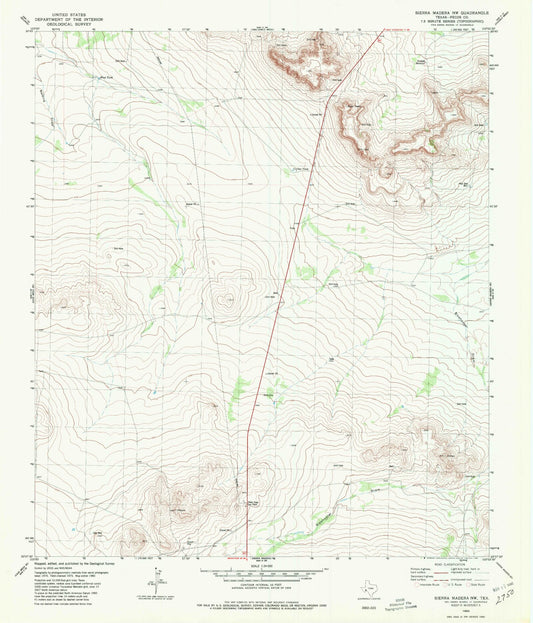Classic USGS Sierra Madera NW Texas 7.5'x7.5' Topo Map Image