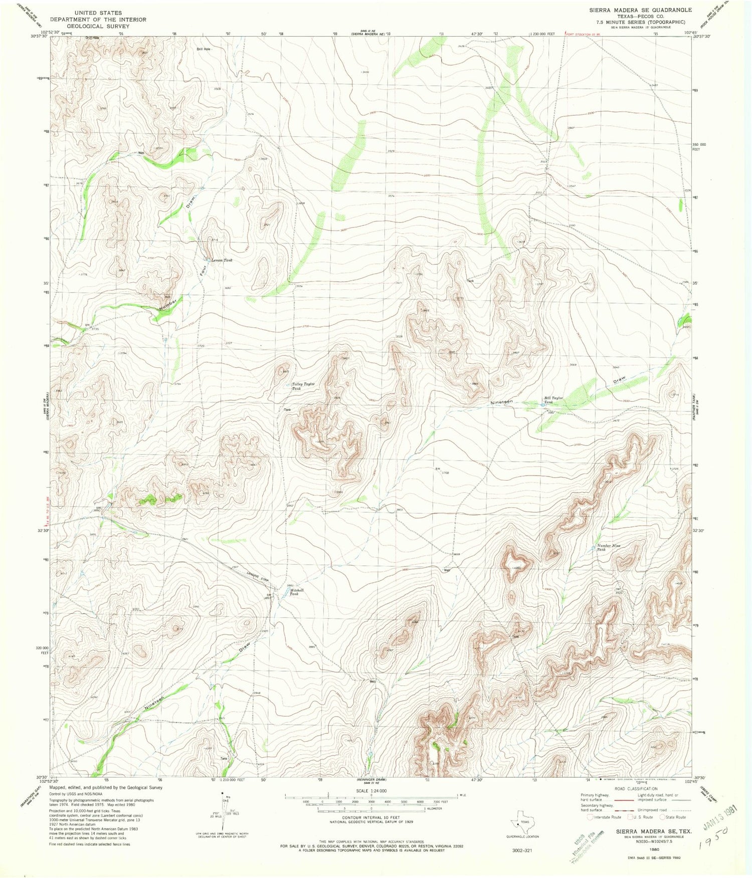 Classic USGS Sierra Madera SE Texas 7.5'x7.5' Topo Map Image