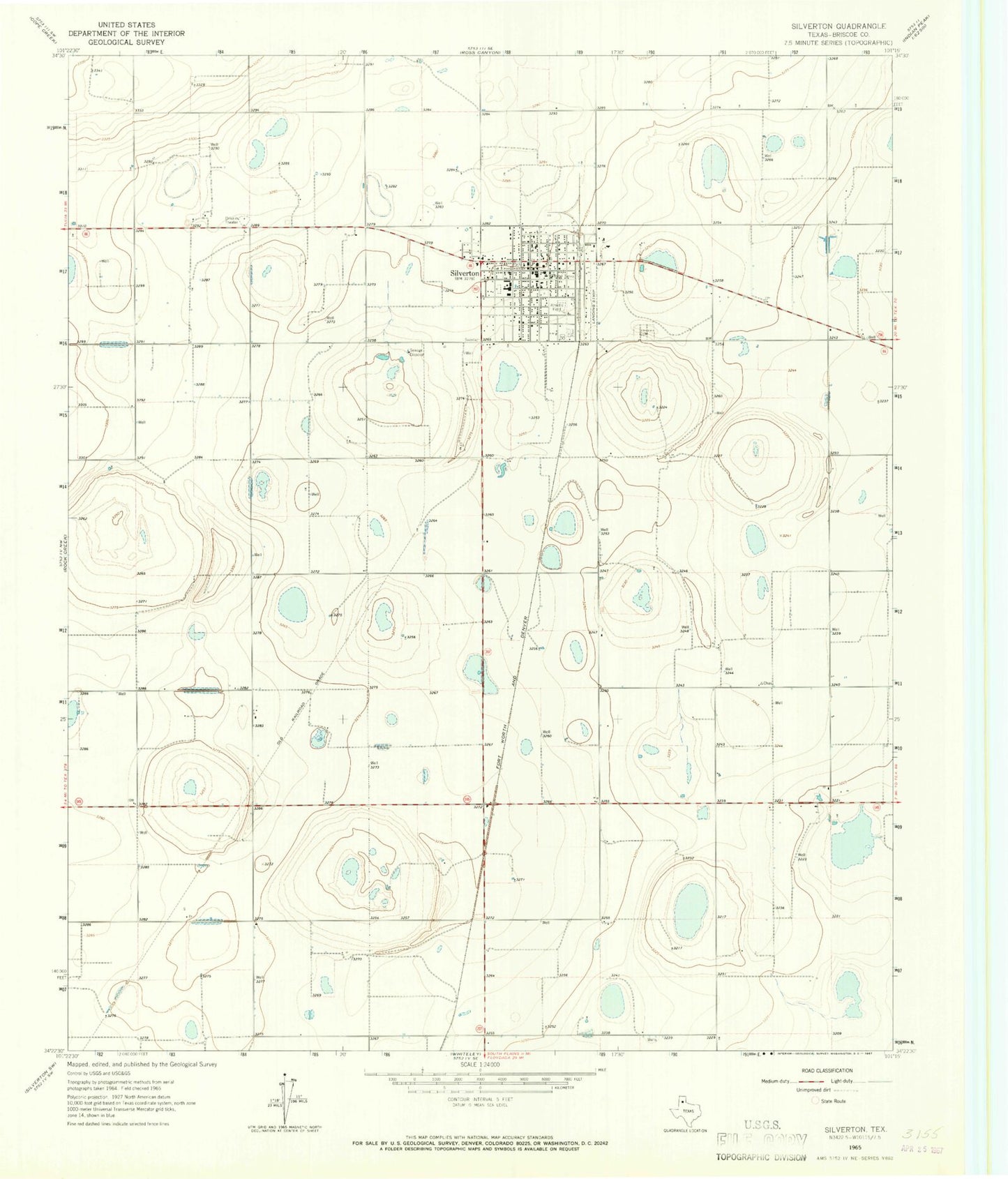 Classic USGS Silverton Texas 7.5'x7.5' Topo Map Image