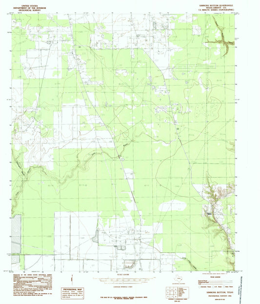 Classic USGS Simmons Bottom Texas 7.5'x7.5' Topo Map Image