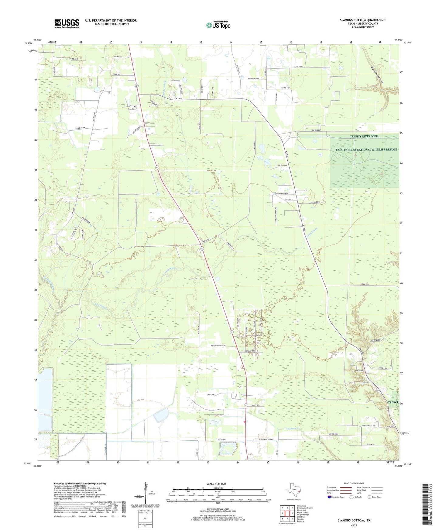 Simmons Bottom Texas US Topo Map Image