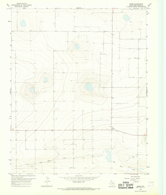 Classic USGS Simms Texas 7.5'x7.5' Topo Map Image