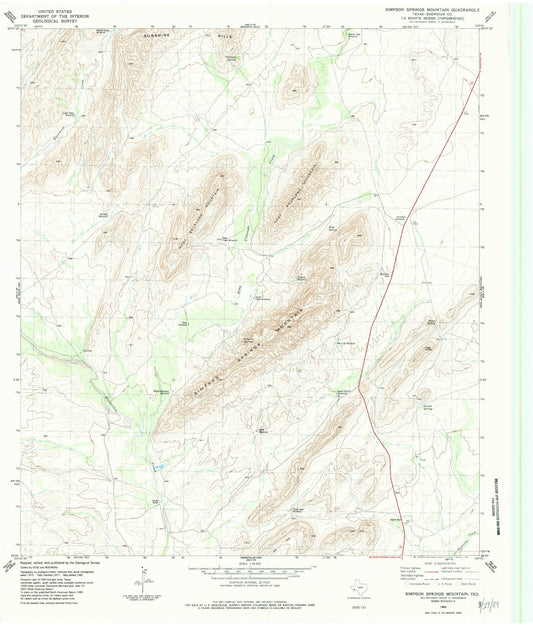 Classic USGS Simpson Springs Mountain Texas 7.5'x7.5' Topo Map Image