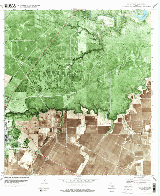Classic USGS Sinton East Texas 7.5'x7.5' Topo Map Image