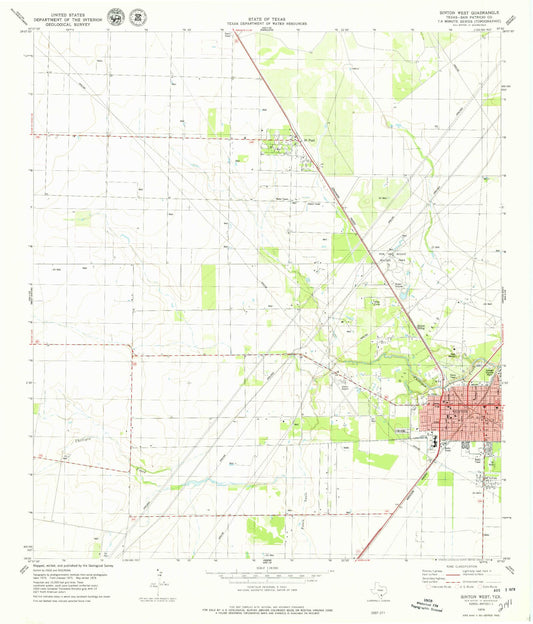 Classic USGS Sinton West Texas 7.5'x7.5' Topo Map Image