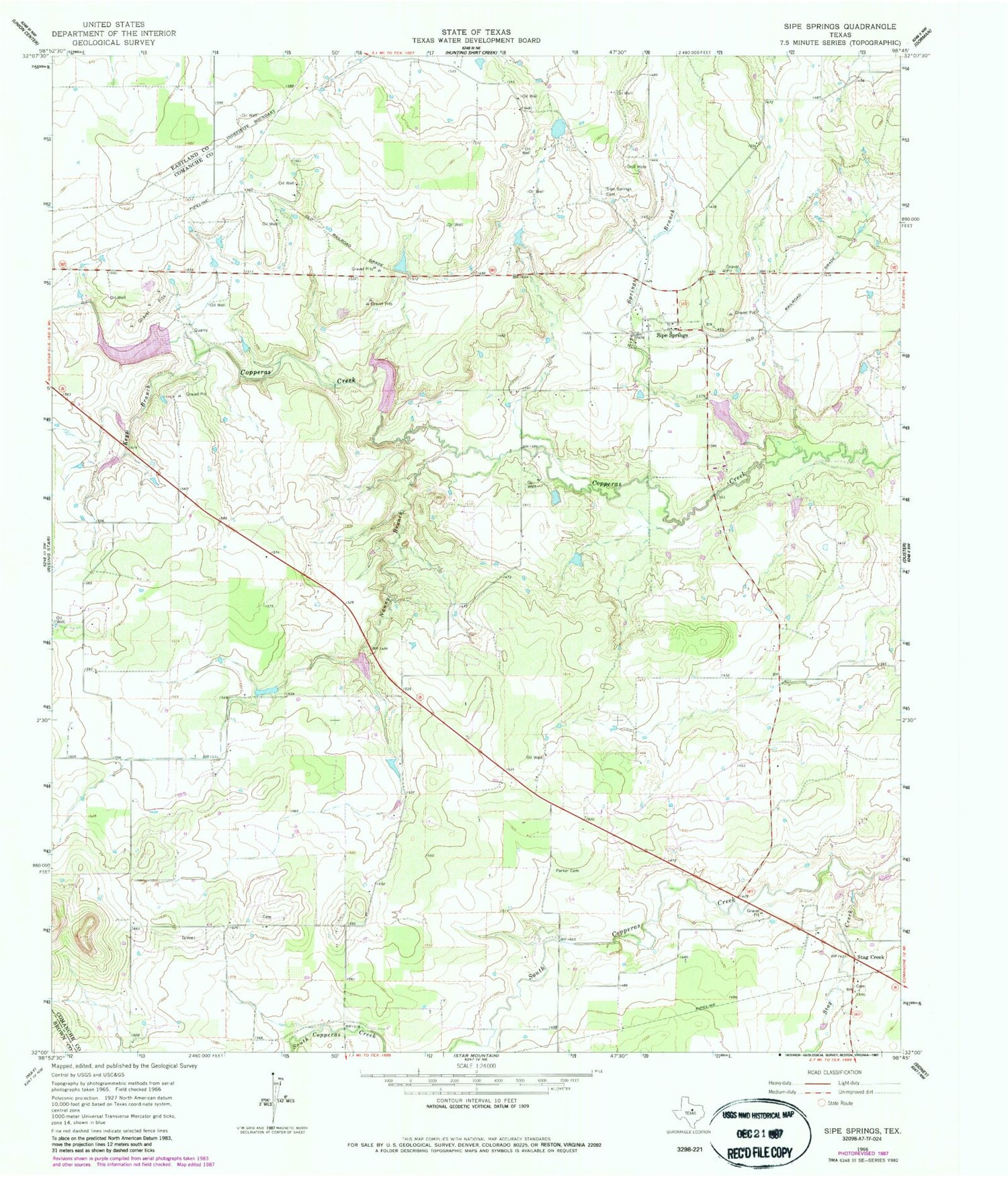 Classic USGS Sipe Springs Texas 7.5'x7.5' Topo Map Image
