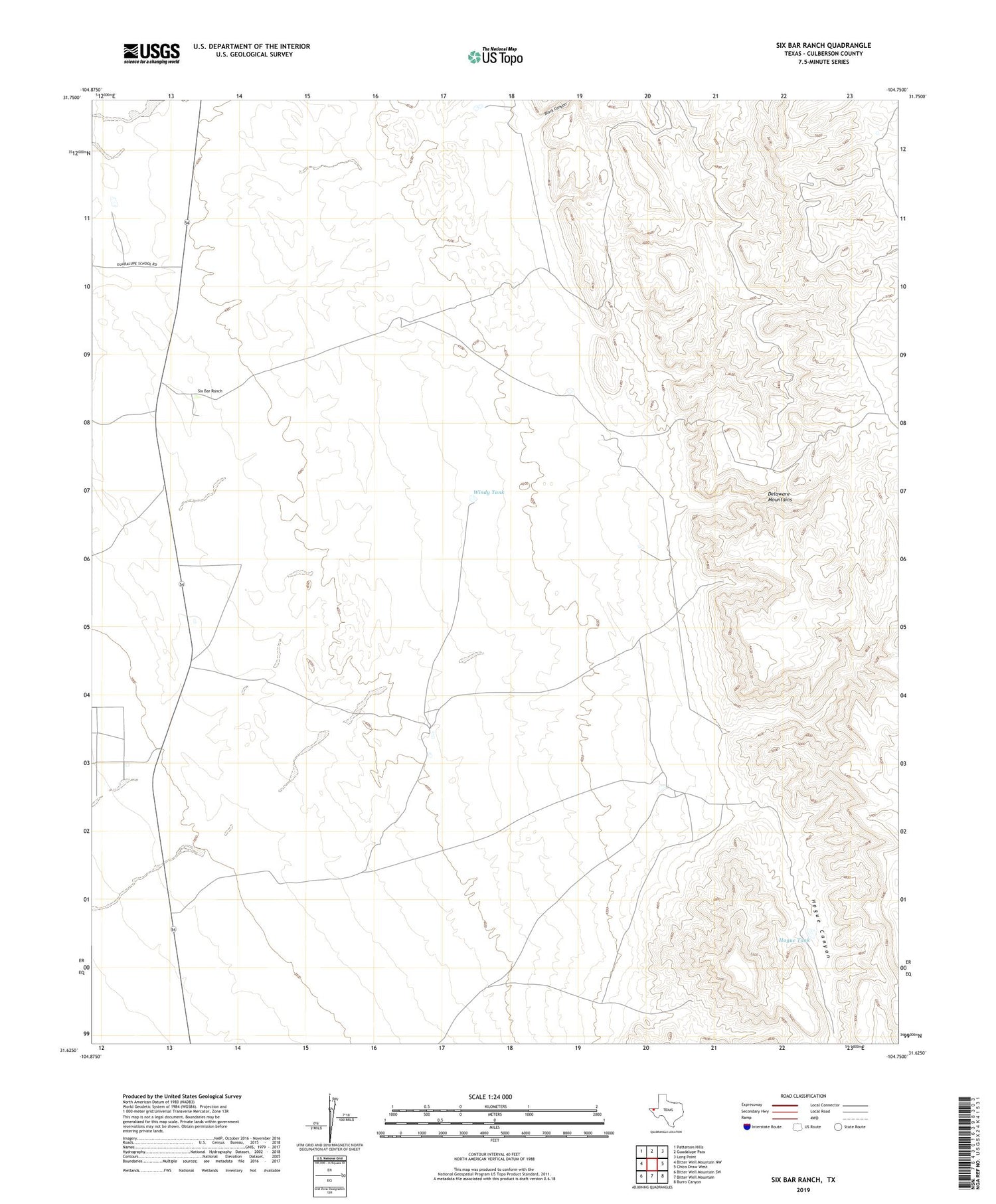 Six Bar Ranch Texas US Topo Map Image