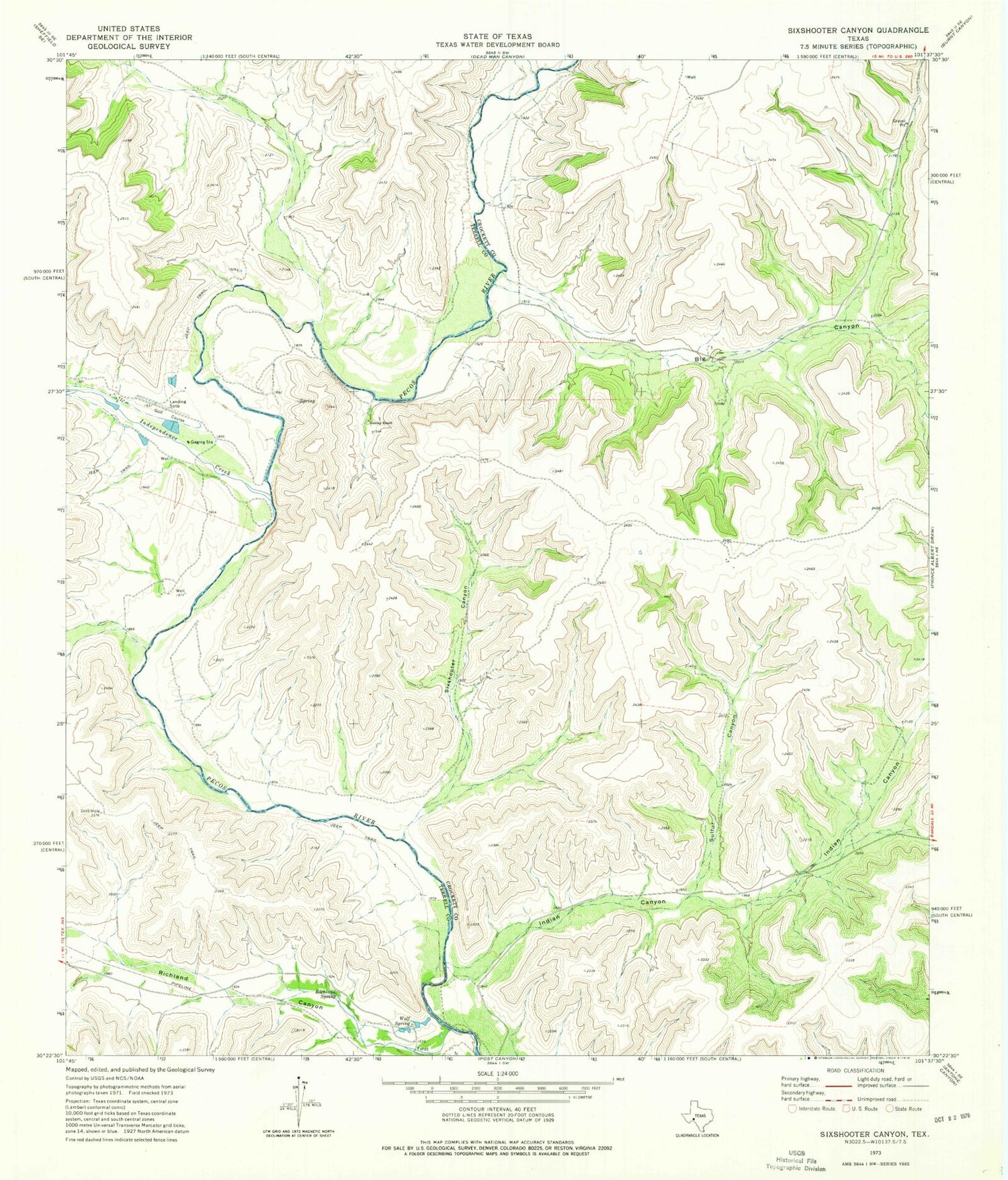 Classic USGS Sixshooter Canyon Texas 7.5'x7.5' Topo Map Image
