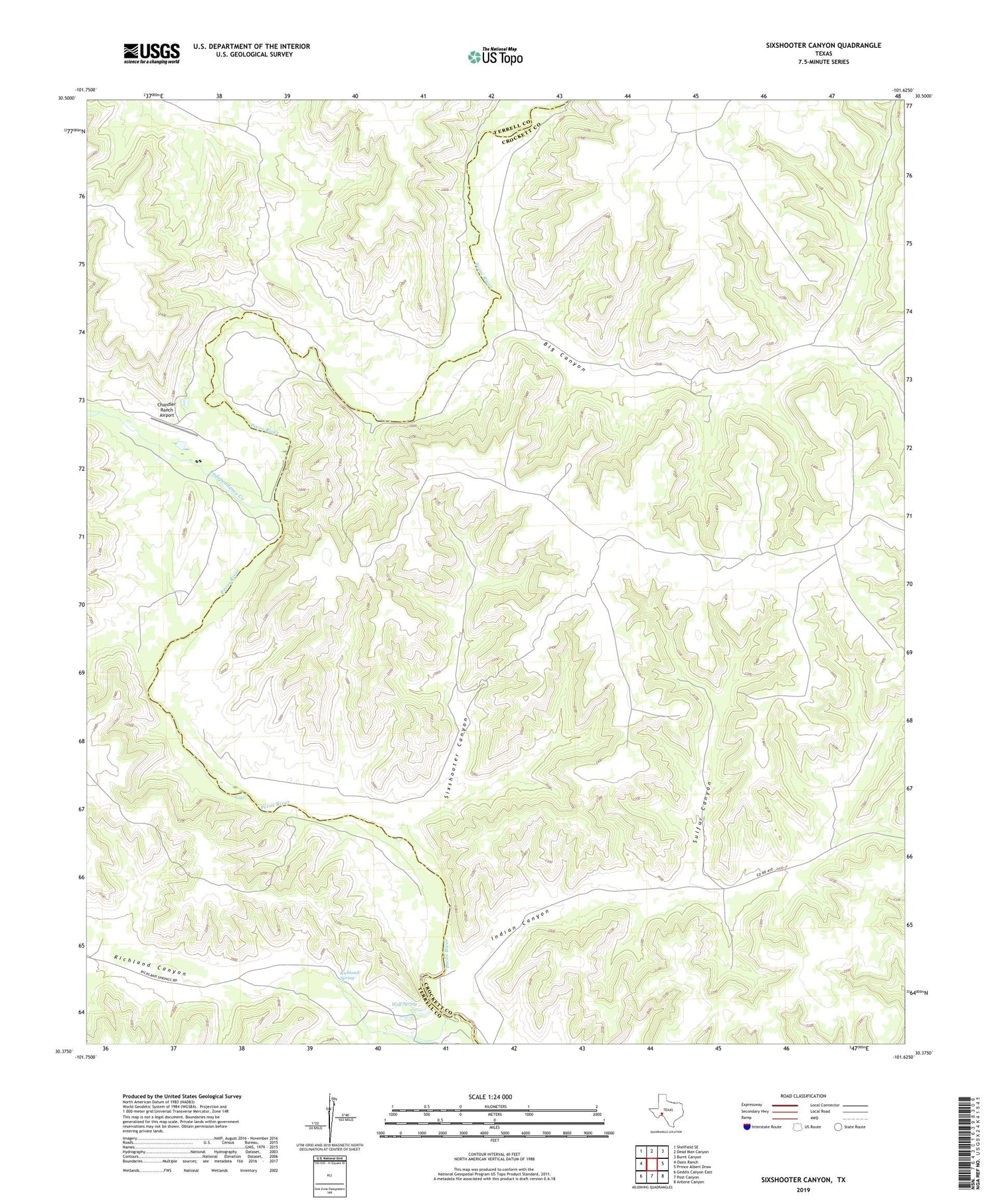 Sixshooter Canyon Texas US Topo Map Image