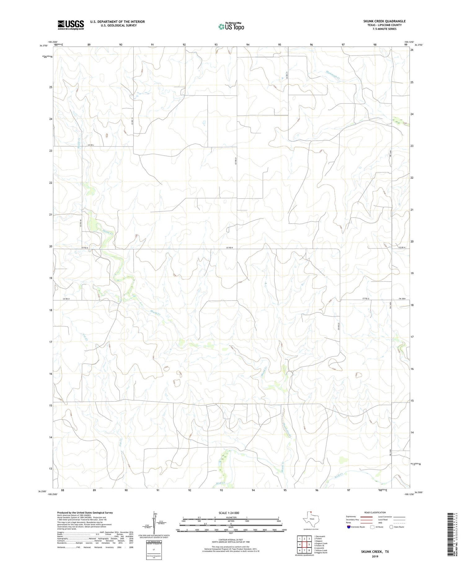 Skunk Creek Texas US Topo Map Image