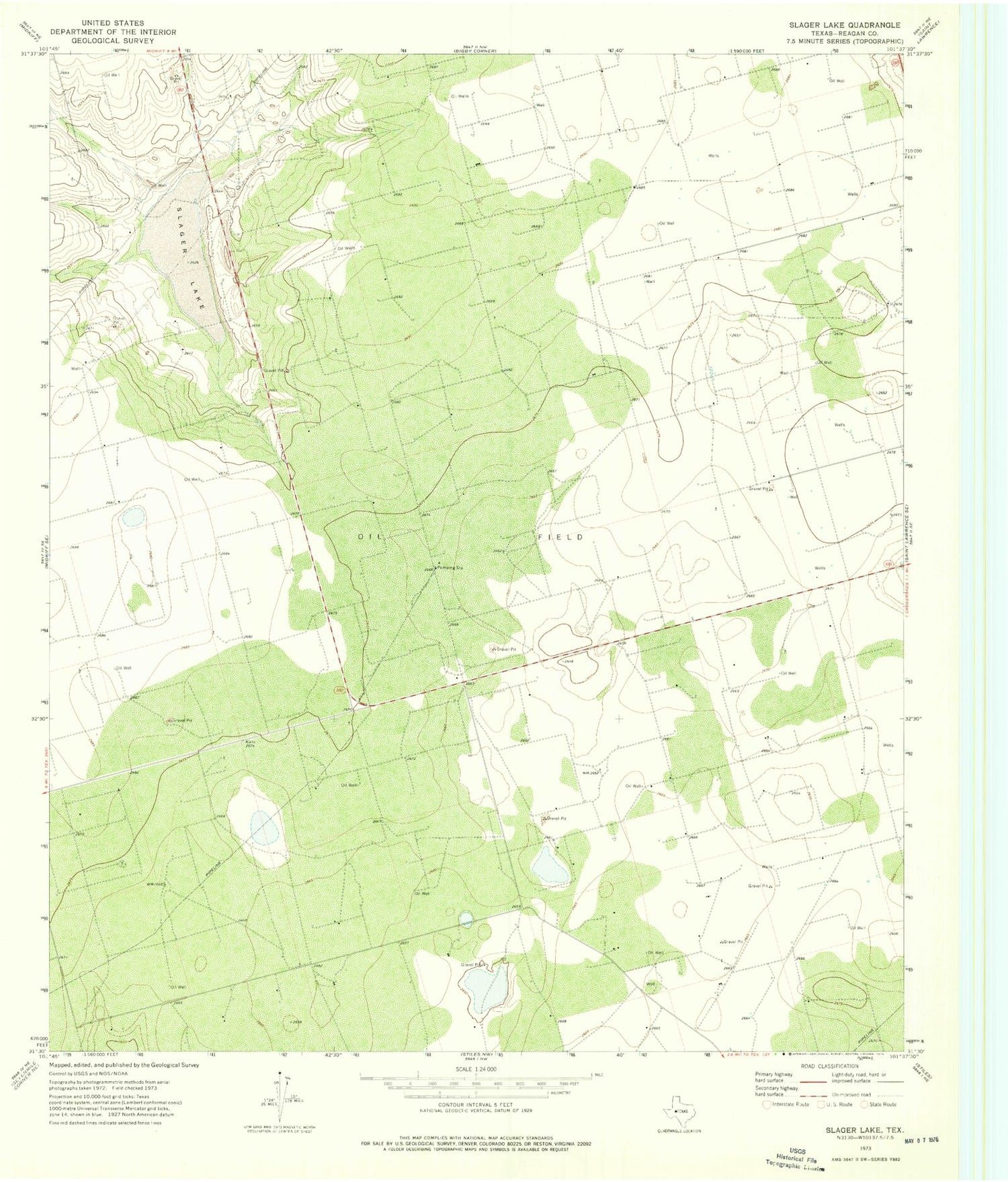 Classic USGS Slager Lake Texas 7.5'x7.5' Topo Map Image