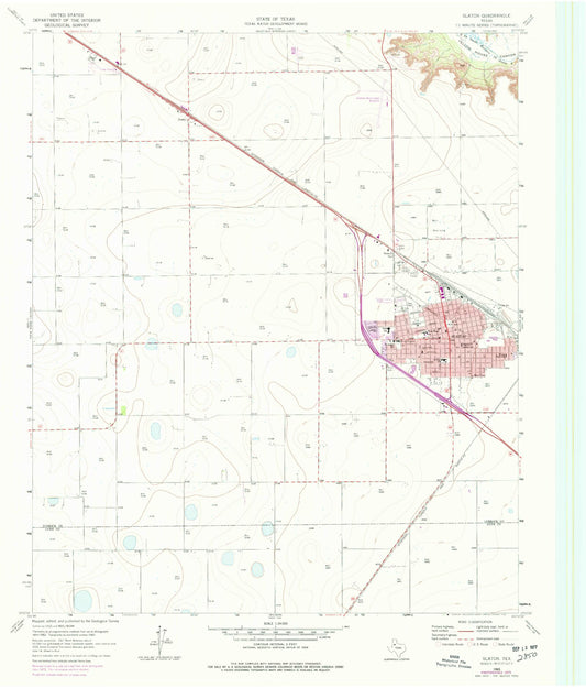 Classic USGS Slaton Texas 7.5'x7.5' Topo Map Image
