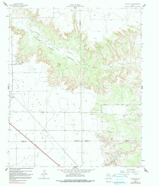 Classic USGS Slaton NE Texas 7.5'x7.5' Topo Map Image